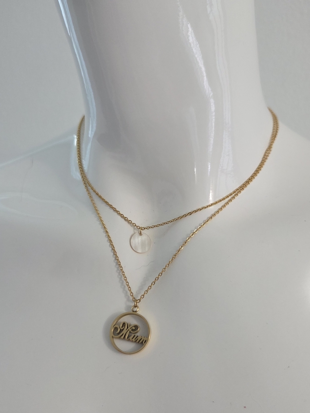 Dainty Gold Tone Double Layer Mum Pendant Necklace Mother's Day Gift - Picture 3 of 8